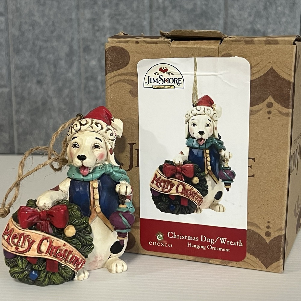 Jim Shore Merry Christmas Dog w/ Wreath Ornament 2013 Enesco Heartwood Creek
